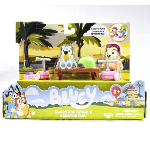 Bluey & Bingo's Scooter Fun Playset Articulated Figure & Accessory Pack NEW - Picture 1 of 6